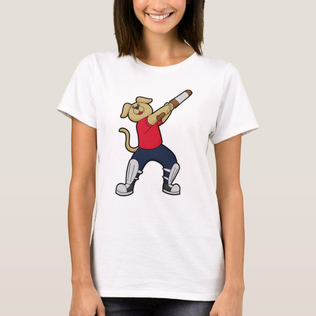 Hund auf Cricket mit Cricket-Fledermaus T-Shirt (Vorderseite)