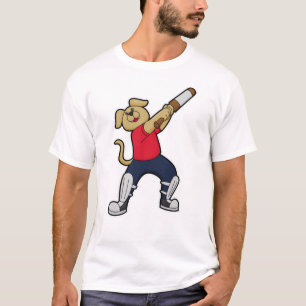 Hund auf Cricket mit Cricket-Fledermaus T-Shirt