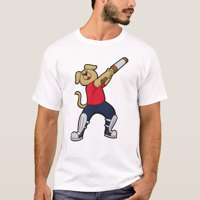 Hund auf Cricket mit Cricket-Fledermaus T-Shirt (Vorderseite)
