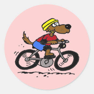 Hund auf dem Fahrrad! Runder Aufkleber