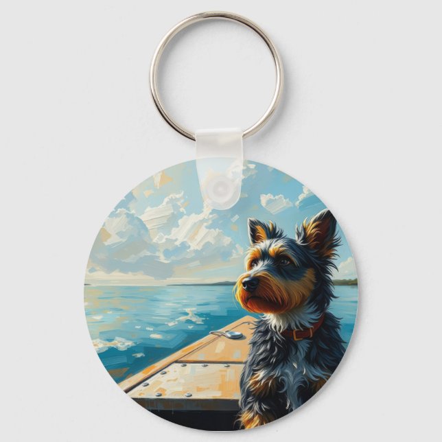 Hund auf einem Boot Schlüsselanhänger (Vorderseite)