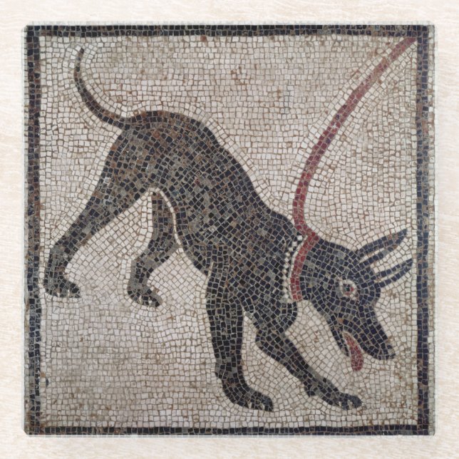 Hund auf einer Leine, von Pompeji Glasuntersetzer (Vorderseite)