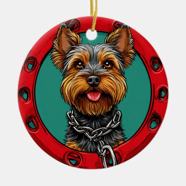 Hund auf grünem Hintergrund Keramik Ornament (Vorne)
