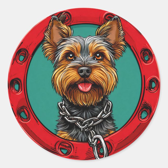 Hund auf grünem Hintergrund Runder Aufkleber (Vorderseite)