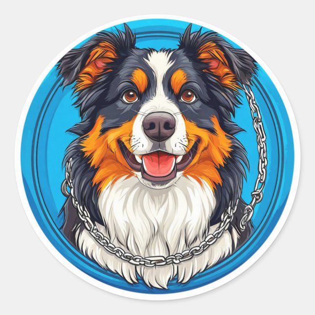 Hund auf grünem Hintergrund Runder Aufkleber (Vorderseite)