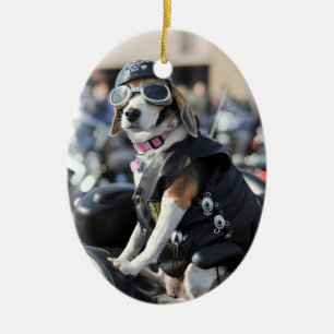 Hund auf Motorrad-Foto Keramik Ornament