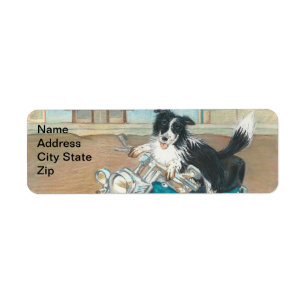 Hund auf Motorrad-Rücksendeadressen-Aufkleber