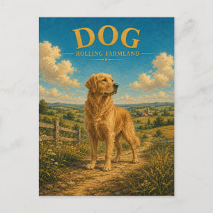 Hund auf rollendem Ackerland Wasserfarbe GeoSaga Postkarte