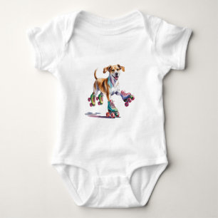 Hund auf Roller Skate Wasserfarbe Baby Strampler