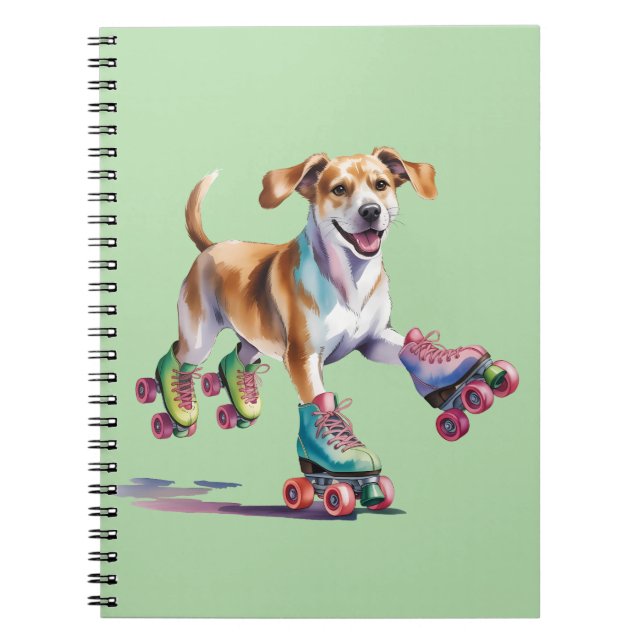 Hund auf Roller Skate Wasserfarbe Notizblock (Vorderseite)