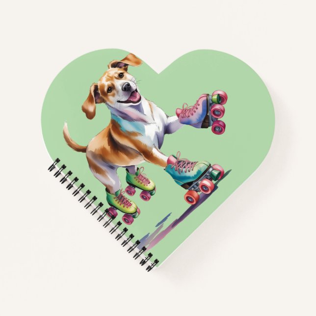 Hund auf Roller Skate Wasserfarbe Notizbuch (Vorderseite)