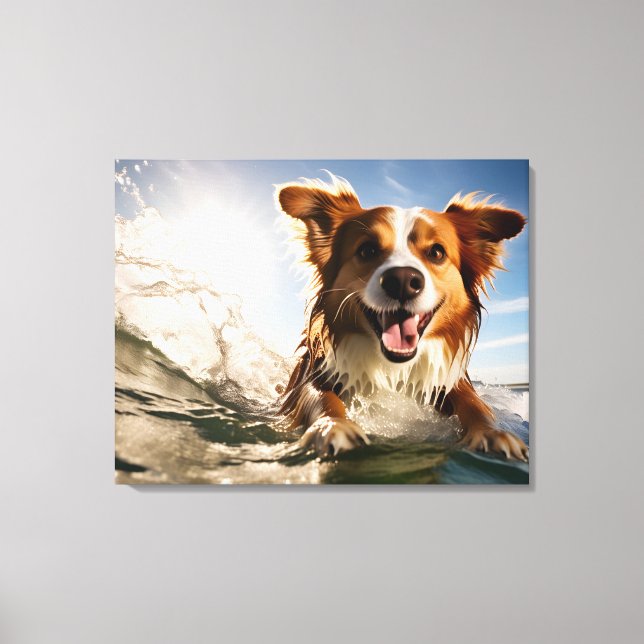 Hund auf Surfbrett Leinwanddruck (Vorderseite)