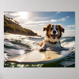 Hund auf Surfbrett Poster