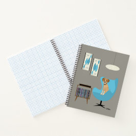 Hund aus der Mitte des Jahrhunderts mit Plattenspi Notizbuch