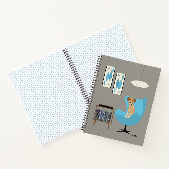 Hund aus der Mitte des Jahrhunderts mit Plattenspi Notizbuch (Innenseite)