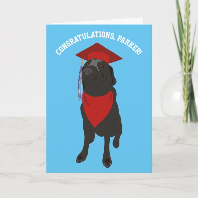 Hund aus schwarzem Labor in einer Red Graduation C Karte (Vorderseite)