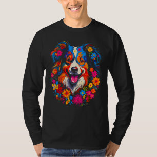 Hund Australian Shepherd Liebe Frieden Blumen T-Shirt