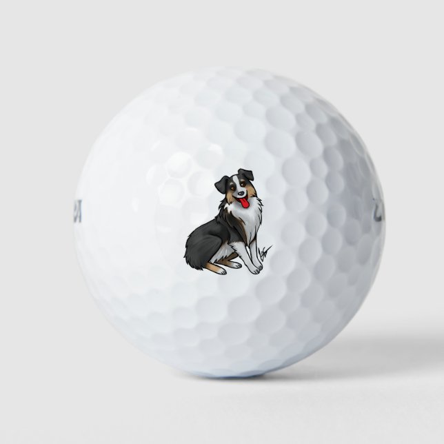 Hund - Australischer Schäferhund - Black Tri Golfball (Vorderseite)