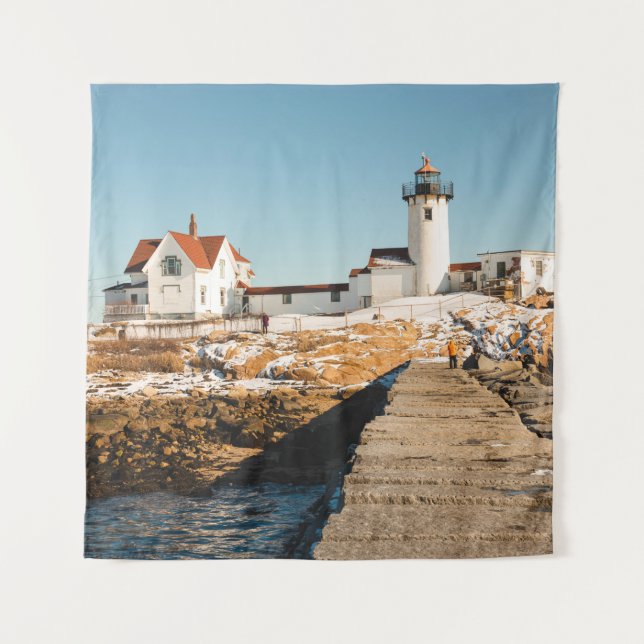Hund Bar Lighthouse entlang der Küste des Ozeans Wandteppich (Vorderseite)