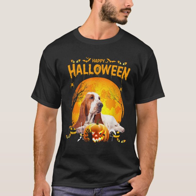Hund Basset Hound Happy Halloween Basset Hund Hund T-Shirt (Vorderseite)