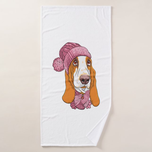 Hund Basset Hound Rasse in Strickhut Badehandtuch (Badehandtuch)