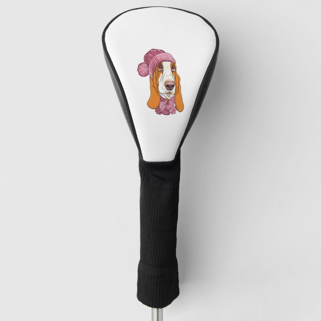 Hund Basset Hound Rasse in Strickhut Golf Headcover (Vorderseite)