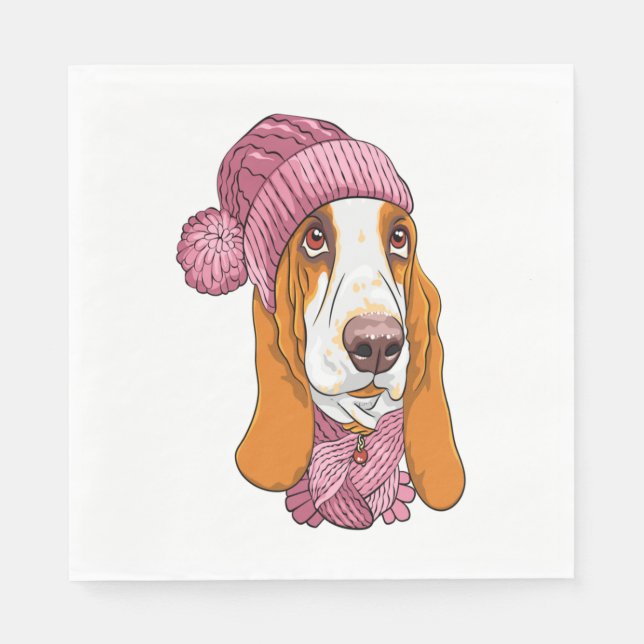 Hund Basset Hound Rasse in Strickhut Serviette (Vorderseite)