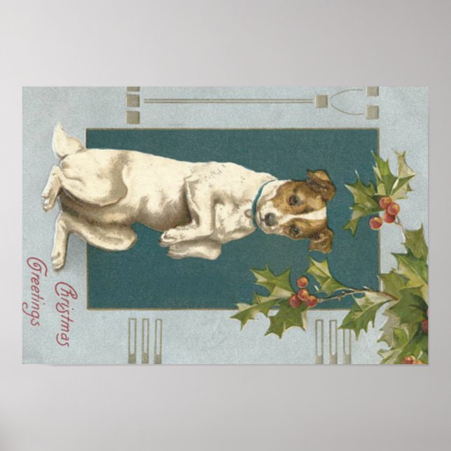 Hund Beging Holly Weihnachtsgrüße Poster (Vorne)