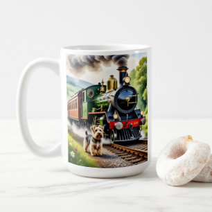 Hund begrüßt Dampflok Kaffeetasse