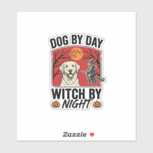 Hund bei Tag, Hexe bei Nacht, Vintage-Halloween-Hu Aufkleber
