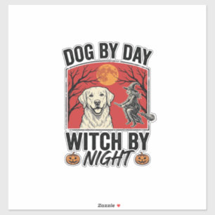 Hund bei Tag, Hexe bei Nacht, Vintage-Halloween-Hu Aufkleber