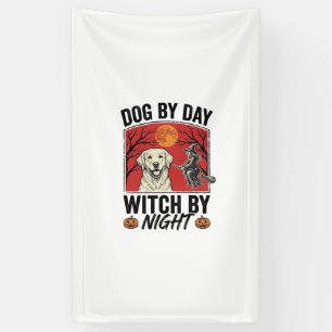 Hund bei Tag, Hexe bei Nacht, Vintage-Halloween-Hu Banner