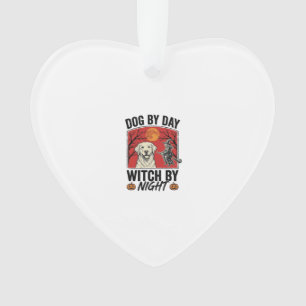 Hund bei Tag, Hexe bei Nacht, Vintage-Halloween-Hu Ornament
