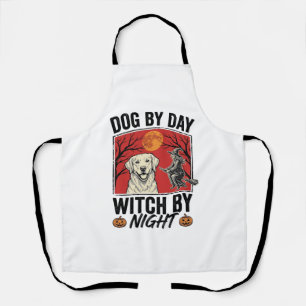 Hund bei Tag, Hexe bei Nacht, Vintage-Halloween-Hu Schürze