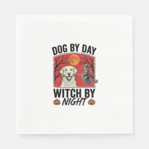 Hund bei Tag, Hexe bei Nacht, Vintage-Halloween-Hu Serviette