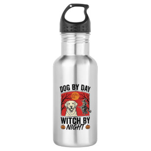 Hund bei Tag, Hexe bei Nacht Vintage Halloween Hun Edelstahlflasche
