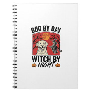 Hund bei Tag, Hexe bei Nacht Vintage Halloween Hun Notizblock
