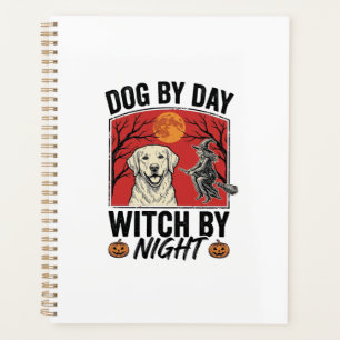 Hund bei Tag, Hexe bei Nacht Vintage Halloween Hun Planer