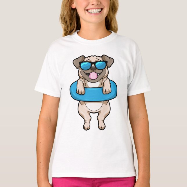 Hund beim Baden mit Schwimmring T-Shirt (Vorderseite)