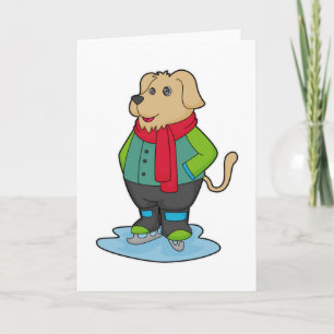 Hund beim Eislaufen mit Schlittschuhen Karte