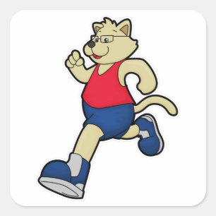 Hund beim Laufen mit Brille Quadratischer Aufkleber