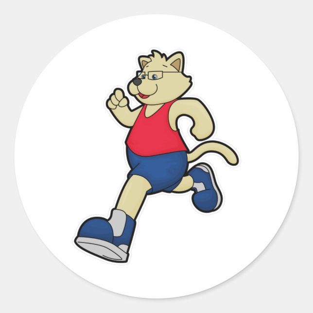 Hund beim Laufen mit Brille Runder Aufkleber (Vorderseite)