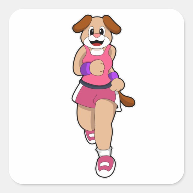 Hund beim Laufen Quadratischer Aufkleber (Vorderseite)