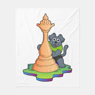 Hund beim Schachspiel mit Schachfigur Dame Fleecedecke
