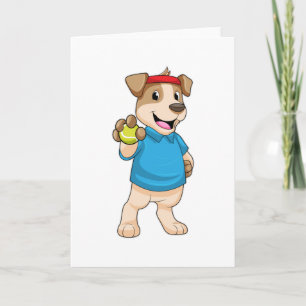 Hund beim Tennis mit Tennisball Karte