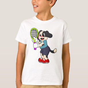 Hund beim Tennis mit Tennisschläger T-Shirt