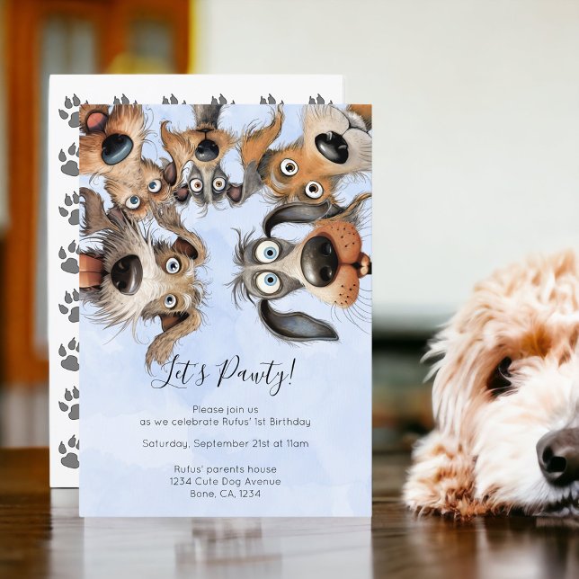 Hund Birthday Pawty Niedlich Personalisiert Einladung (Dog Birthday Pawty Cute Personalized Invitations from Ricaso. Pet birthday party invite)