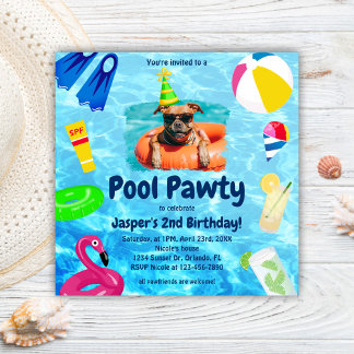 Hund Birthday Pool Party Welpe Pawty Einladung