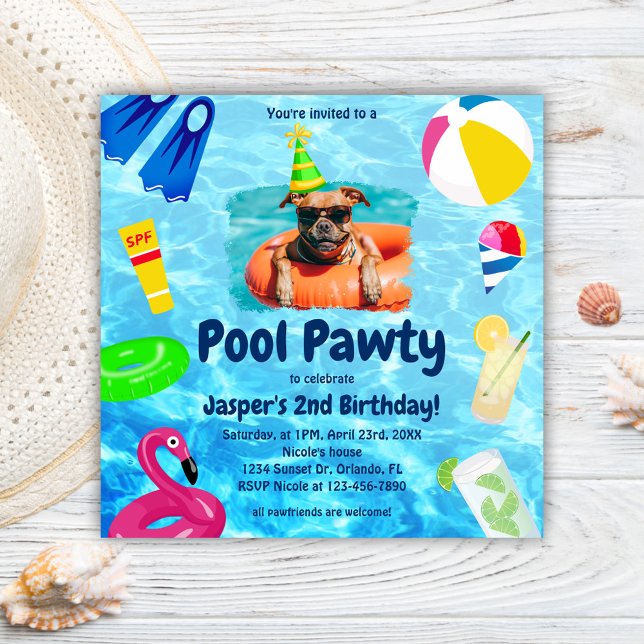 Hund Birthday Pool Party Welpe Pawty Einladung (Dog Birthday Pool Party Puppy Pawty Invitation)