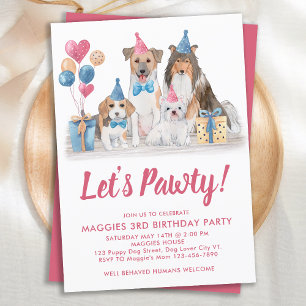 Hund Birthday Watercolor Pink Pawty Puppy Party Einladung